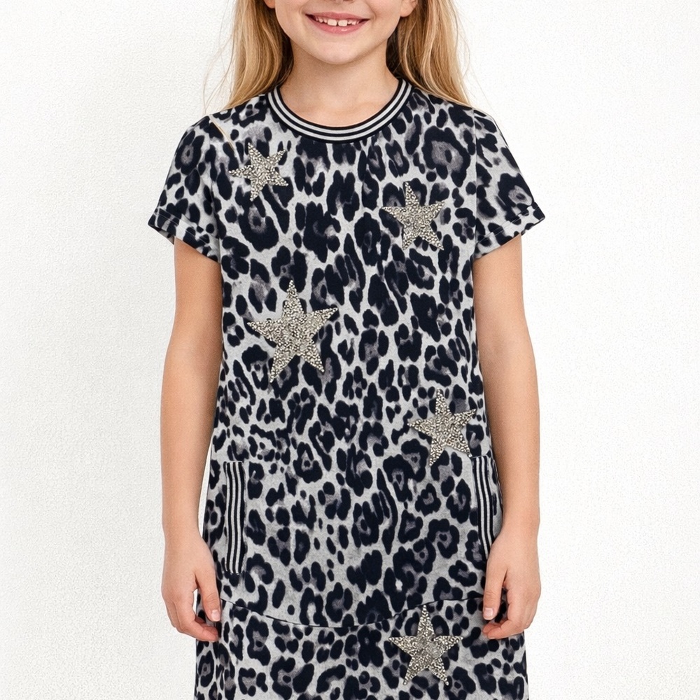 MIA Black and White Leopard Print Dress with Star Details size M